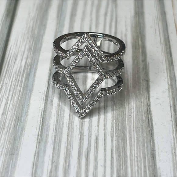 Lisa Freede Silver Sparkly Triangle Architectural Ring, Size 6 - Picture 2 of 5